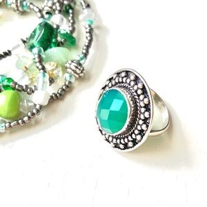 Free People Green Onyx Silver Ring Size 7